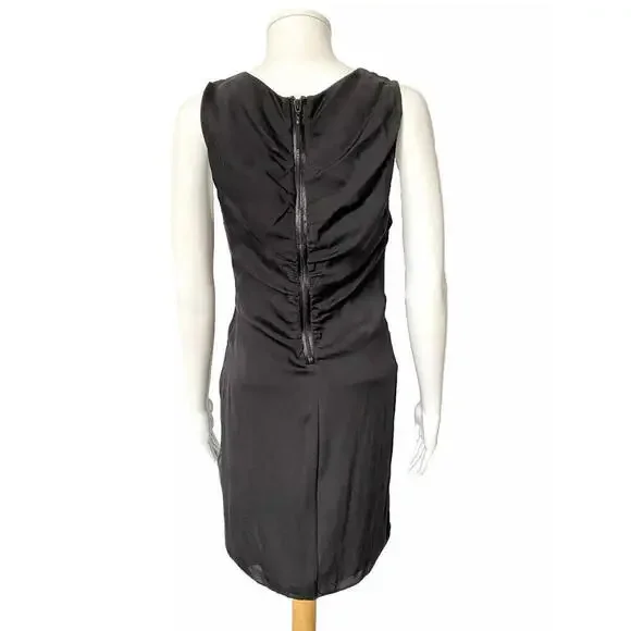 $330 NWT Alice + Olivia Designer Black Plunge Neck Silk Wrap Drape Dress S LBD - Picture 4 of 7